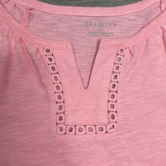 NWT Talbots Embroider Lace Trim Split Neck Cotton Tee Gardenia Pink XS - Picture 4 of 13